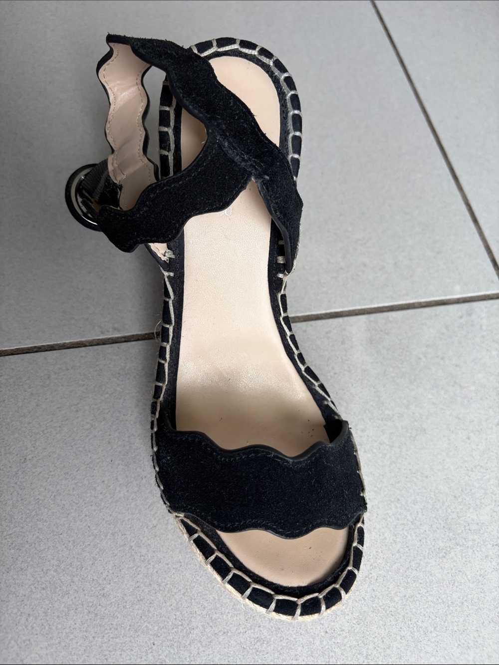 Marc Fisher Black Scalloped Espadrille Heel Sandals